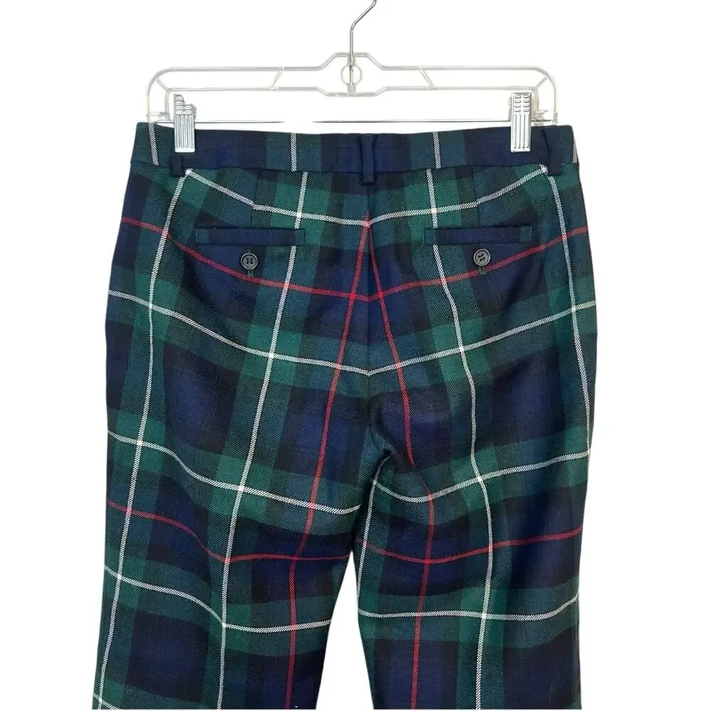 J. Crew City Fit Wool Trousers Navy Plaid sz 2 *flawed*